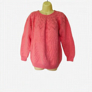 𝅺hand Knitted Pullover-Lace Yoke Pattern-Knit Sweater-Lace Knit sweater. Large